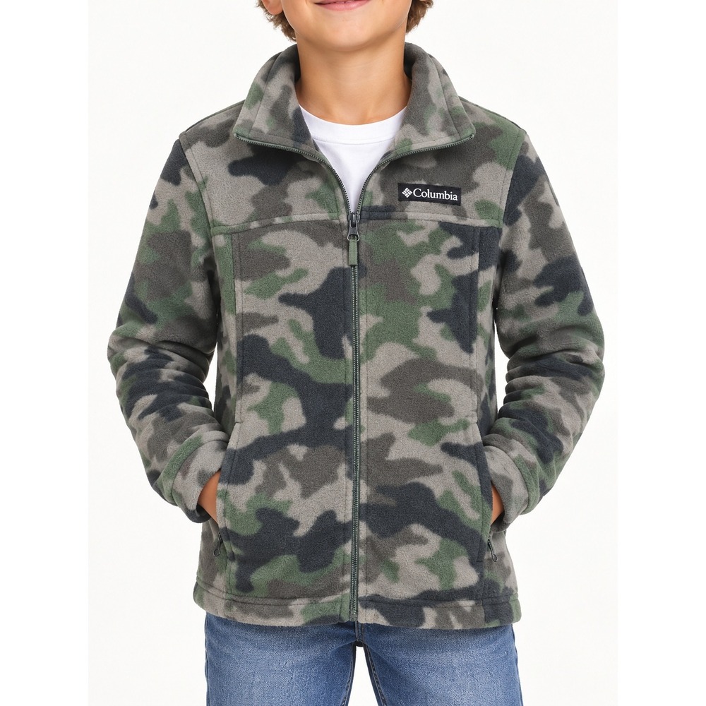 Columbia Camo Fleece Jacket Youth M 10/12 Woodland Camouflage Full Zip Coat Boys